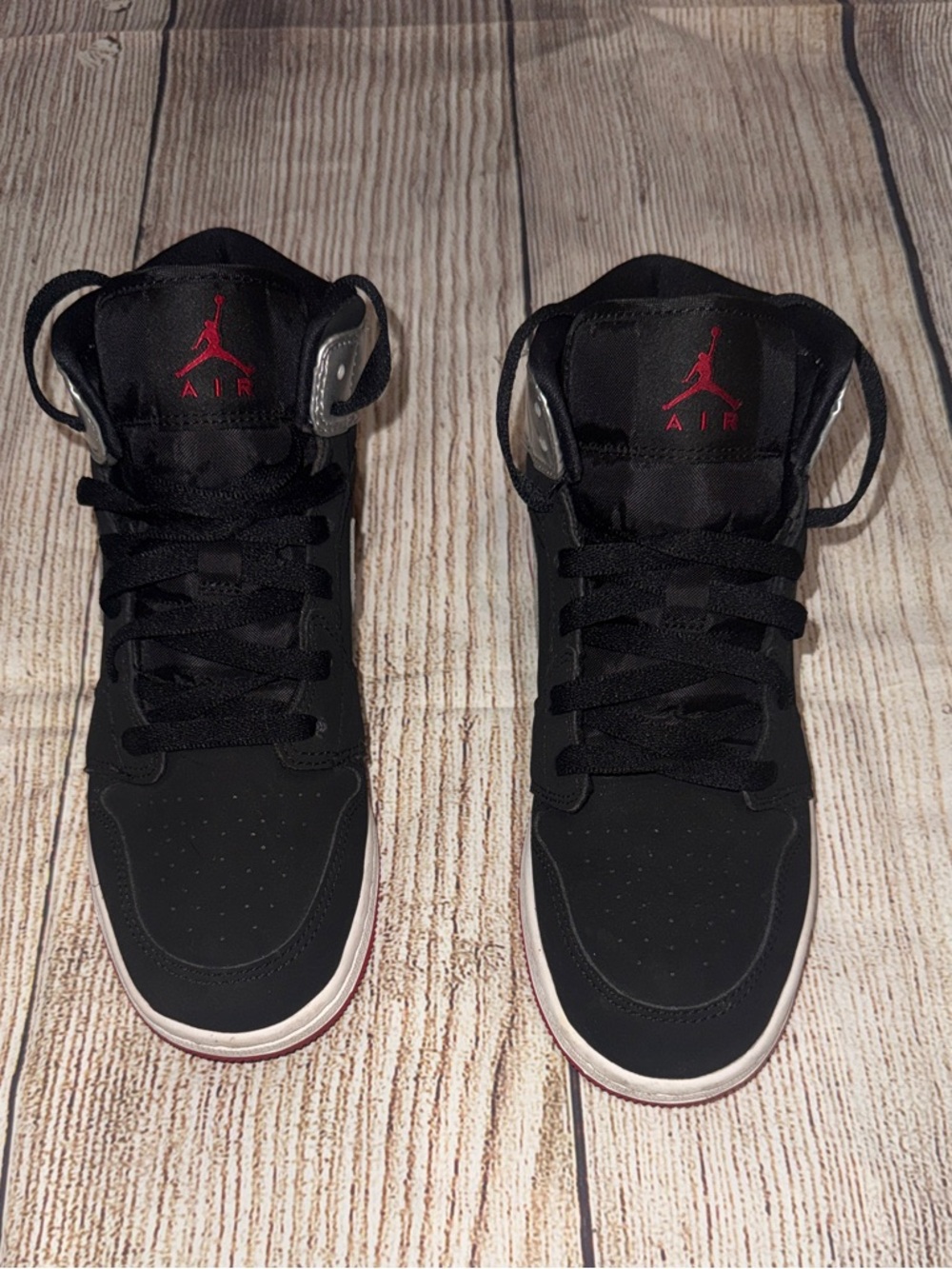 Jordan High-Top Sneakers in Black, Silver & Red